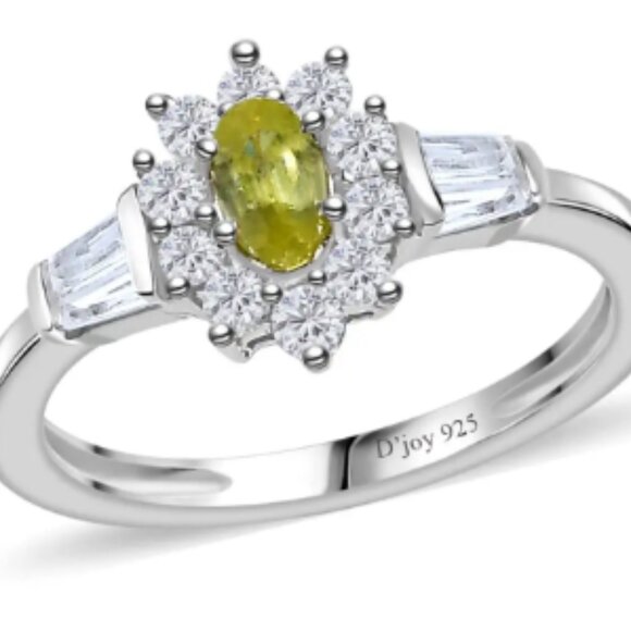 Premium Sphene and White Zircon Halo Ring - Picture 1 of 4